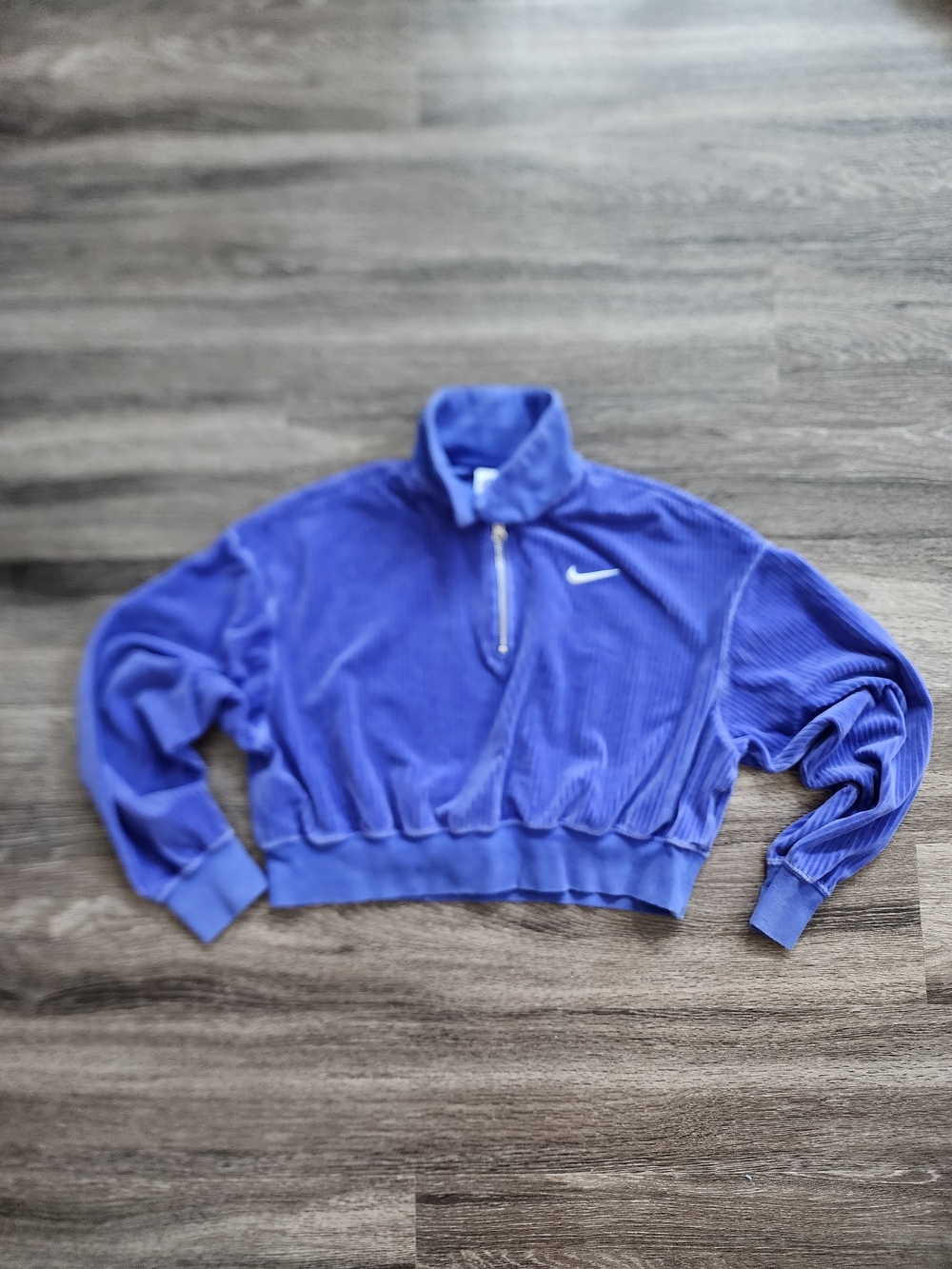 Nike Women's Purple Half-Zip Velor Corded Pullover Soft Sweater